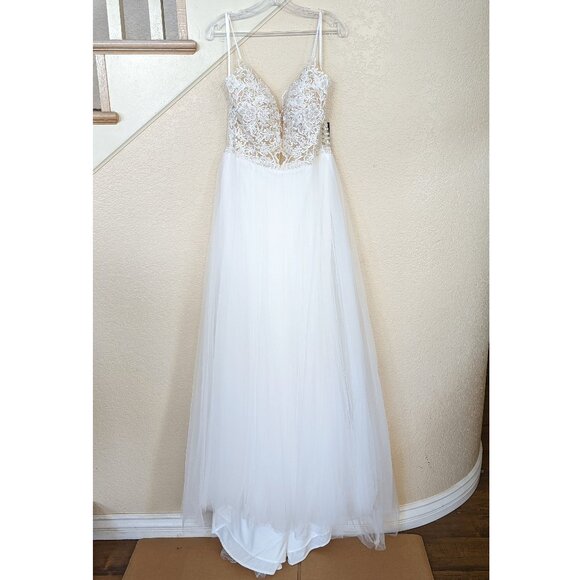 Off White Filigree Sweetheart Neck Formal Wedding Ball Gown Dress 14 - Picture 2 of 10